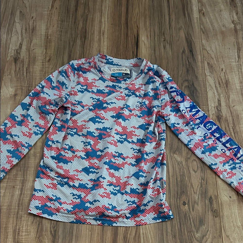 Magellan Outdoors Kids Long Sleeve Camo Shirt - Blue, Red, and White
